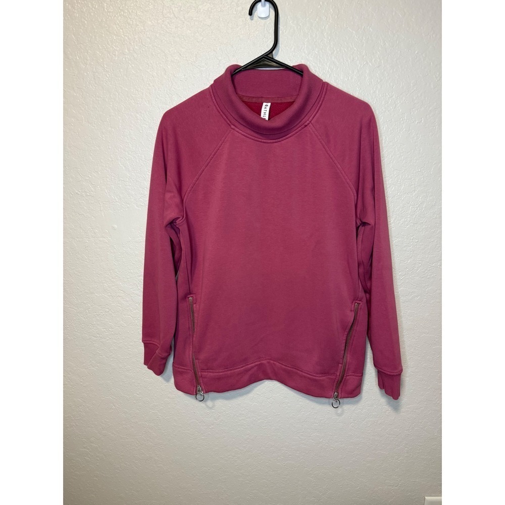 Athleta Women's Pullover Sweatshirt Mock Neck Zipper Detail Raspberry Casual